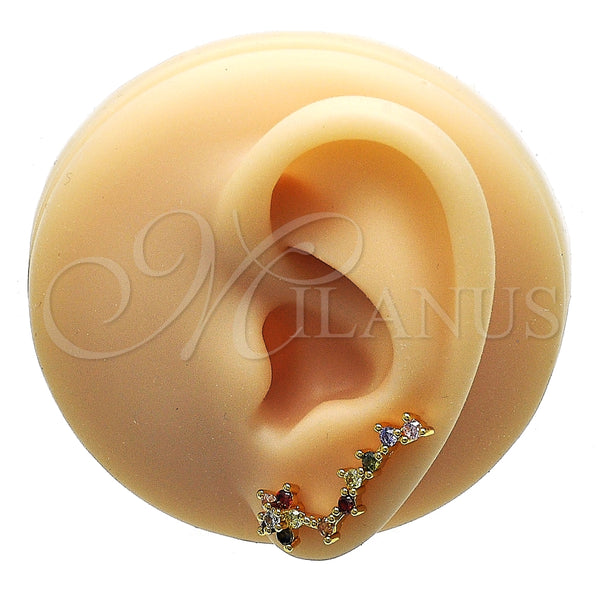 Earcuff 02.210.0702.1 Oro Laminado, Diseño de Flor, con Multicolor Micro Pave, Pulido, Tono Dorado