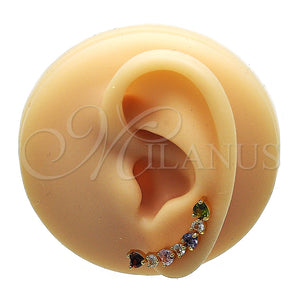 Earcuff 02.210.0703.1 Oro Laminado, Diseño de Corazón, con Multicolor Zirconia Cubica, Pulido, Tono Dorado