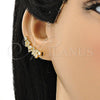 Earcuff 02.210.0704 Oro Laminado, Diseño de Mariposa y Flor, con Blanca Micro Pave and Blanca Zirconia Cubica, Pulido, Tono Dorado