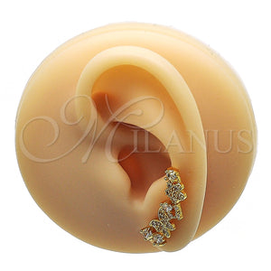 Earcuff 02.210.0704 Oro Laminado, Diseño de Mariposa y Flor, con Blanca Micro Pave and Blanca Zirconia Cubica, Pulido, Tono Dorado