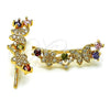 Earcuff 02.210.0704.1 Oro Laminado, Diseño de Mariposa y Flor, con Multicolor Zirconia Cubica and Blanca Micro Pave, Pulido, Tono Dorado