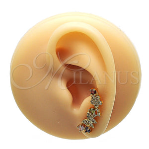 Earcuff 02.210.0704.1 Oro Laminado, Diseño de Mariposa y Flor, con Multicolor Zirconia Cubica and Blanca Micro Pave, Pulido, Tono Dorado