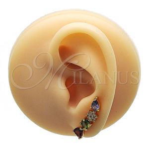 Earcuff 02.210.0706.1 Oro Laminado, Diseño de Corazón y Gota, con Multicolor Zirconia Cubica and Blanca Micro Pave, Pulido, Tono Dorado