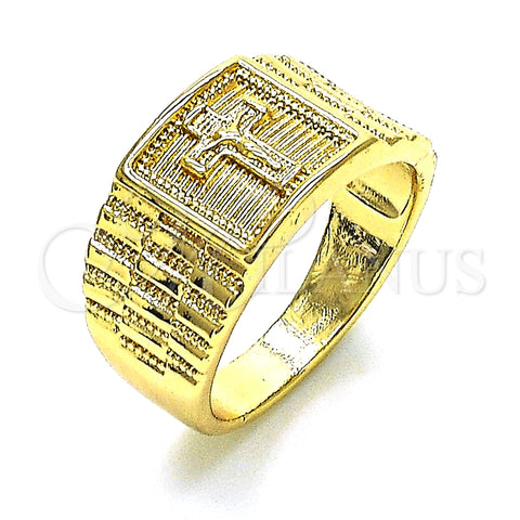 Anillo de Hombre 01.380.0018.12 Oro Laminado, Diseño de Crucifijo, Pulido, Tono Dorado (Size 12)