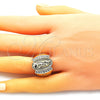 Anillo Multi Piedra 01.380.0019.09 Oro Laminado, Diseño de Guadalupe y Cruz, con Blanca Zirconia Cubica, Pulido, Tono Dorado (Size 9)
