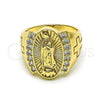 Anillo Multi Piedra 01.380.0019.09 Oro Laminado, Diseño de Guadalupe y Cruz, con Blanca Zirconia Cubica, Pulido, Tono Dorado (Size 9)