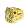 Anillo Multi Piedra 01.380.0019.09 Oro Laminado, Diseño de Guadalupe y Cruz, con Blanca Zirconia Cubica, Pulido, Tono Dorado (Size 9)