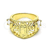 Anillo Multi Piedra 01.380.0020.07 Oro Laminado, Diseño de Guadalupe y Elefante, con Blanca and Negro Zirconia Cubica, Pulido, Tono Dorado (Size 7)