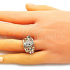 Anillo Multi Piedra 01.380.0020.08 Oro Laminado, Diseño de Guadalupe y Elefante, con Blanca and Negro Zirconia Cubica, Pulido, Tono Dorado (Size 8)
