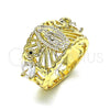 Anillo Multi Piedra 01.380.0020.08 Oro Laminado, Diseño de Guadalupe y Elefante, con Blanca and Negro Zirconia Cubica, Pulido, Tono Dorado (Size 8)