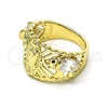 Anillo Multi Piedra 01.380.0020.09 Oro Laminado, Diseño de Guadalupe y Elefante, con Blanca and Negro Zirconia Cubica, Pulido, Tono Dorado (Size 9)
