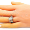 Anillo Multi Piedra 01.380.0020.1.08 Oro Laminado, Diseño de Guadalupe y Elefante, con Zafiro Azul and Negro Zirconia Cubica, Pulido, Tono Dorado (Size 8)