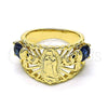 Anillo Multi Piedra 01.380.0020.1.09 Oro Laminado, Diseño de Guadalupe y Elefante, con Zafiro Azul and Negro Zirconia Cubica, Pulido, Tono Dorado (Size 9)