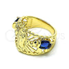 Anillo Multi Piedra 01.380.0020.1.09 Oro Laminado, Diseño de Guadalupe y Elefante, con Zafiro Azul and Negro Zirconia Cubica, Pulido, Tono Dorado (Size 9)