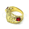 Anillo Multi Piedra 01.380.0020.2.07 Oro Laminado, Diseño de Guadalupe y Elefante, con Granate and Blanca Zirconia Cubica, Pulido, Tono Dorado (Size 7)