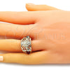 Anillo Multi Piedra 01.380.0020.2.08 Oro Laminado, Diseño de Guadalupe y Elefante, con Granate and Negro Zirconia Cubica, Pulido, Tono Dorado (Size 8)