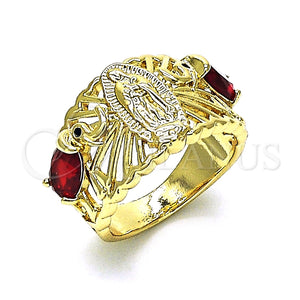 Anillo Multi Piedra 01.380.0020.2.08 Oro Laminado, Diseño de Guadalupe y Elefante, con Granate and Negro Zirconia Cubica, Pulido, Tono Dorado (Size 8)