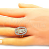 Anillo Multi Piedra 01.380.0022.07 Oro Laminado, Diseño de Guadalupe y Flor, con Blanca Zirconia Cubica, Pulido, Tono Dorado (Size 7)