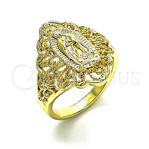 Anillo Elegante 01.380.0021.07 Oro Laminado, Diseño de Guadalupe, Pulido, Tono Dorado (Size 7)