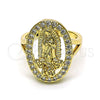Anillo Multi Piedra 01.380.0022.08 Oro Laminado, Diseño de Guadalupe y Flor, con Blanca Zirconia Cubica, Pulido, Tono Dorado (Size 8)