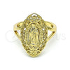 Anillo Elegante 01.380.0012.1.07 Oro Laminado, Diseño de Guadalupe y Flor, Pulido, Tono Dorado (Size 7)