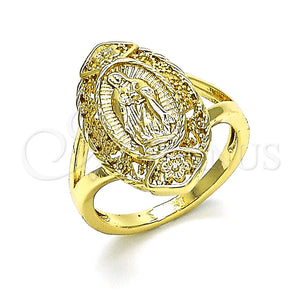 Anillo Elegante 01.380.0012.1.07 Oro Laminado, Diseño de Guadalupe y Flor, Pulido, Tono Dorado (Size 7)