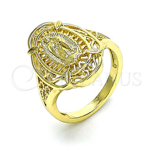 Anillo Elegante 01.380.0023.07 Oro Laminado, Diseño de Guadalupe, Pulido, Tono Dorado (Size 7)