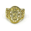 Anillo Elegante 01.380.0024.09 Oro Laminado, Diseño de Guadalupe y Flor, Pulido, Tono Dorado (Size 9)