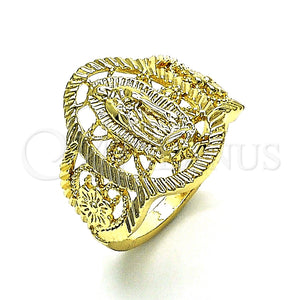 Anillo Elegante 01.380.0024.09 Oro Laminado, Diseño de Guadalupe y Flor, Pulido, Tono Dorado (Size 9)