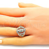 Anillo Multi Piedra 01.380.0025.07 Oro Laminado, Diseño de Guadalupe y Flor, con Blanca Zirconia Cubica, Pulido, Tono Dorado (Size 7)