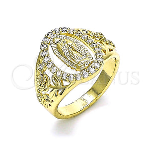 Anillo Multi Piedra 01.380.0025.09 Oro Laminado, Diseño de Guadalupe y Flor, con Blanca Zirconia Cubica, Pulido, Tono Dorado (Size 9)