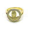 Anillo Multi Piedra 01.380.0026.07 Oro Laminado, Diseño de Guadalupe y Flor, con Blanca Zirconia Cubica, Pulido, Tono Dorado (Size 7)