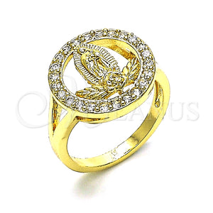 Anillo Multi Piedra 01.380.0026.07 Oro Laminado, Diseño de Guadalupe y Flor, con Blanca Zirconia Cubica, Pulido, Tono Dorado (Size 7)
