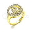 Anillo Multi Piedra 01.380.0026.08 Oro Laminado, Diseño de Guadalupe y Flor, con Blanca Zirconia Cubica, Pulido, Tono Dorado (Size 8)