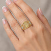 Anillo Multi Piedra 01.380.0027.07 Oro Laminado, Diseño de Guadalupe y Tortuga, con Zirconia Cubica Blanca, Pulido, Tono Dorado (Tamaño 7)