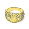Anillo Multi Piedra 01.380.0027.09 Oro Laminado, Diseño de Guadalupe y Tortuga, con Blanca Zirconia Cubica, Pulido, Tono Dorado (Size 9)