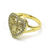 Anillo Multi Piedra 01.380.0028.07 Oro Laminado, Diseño de Guadalupe y Corazón, con Blanca Zirconia Cubica, Pulido, Tono Dorado (Size 7)