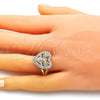 Anillo Multi Piedra 01.380.0028.08 Oro Laminado, Diseño de Guadalupe y Corazón, con Blanca Zirconia Cubica, Pulido, Tono Dorado (Size 8)