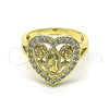 Anillo Multi Piedra 01.380.0028.09 Oro Laminado, Diseño de Guadalupe y Corazón, con Blanca Zirconia Cubica, Pulido, Tono Dorado (Size 9)
