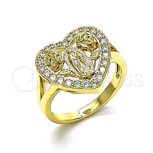 Anillo Multi Piedra 01.380.0028.09 Oro Laminado, Diseño de Guadalupe y Corazón, con Blanca Zirconia Cubica, Pulido, Tono Dorado (Size 9)