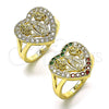 Anillo Multi Piedra 01.380.0028.09 Oro Laminado, Diseño de Guadalupe y Corazón, con Blanca Zirconia Cubica, Pulido, Tono Dorado (Size 9)