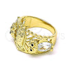 Anillo Multi Piedra 01.380.0029.07 Oro Laminado, Diseño de Guadalupe y Búho, con Blanca and Negro Zirconia Cubica, Pulido, Tono Dorado (Size 7)