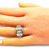 Anillo Multi Piedra 01.380.0029.08 Oro Laminado, Diseño de Guadalupe y Búho, con Blanca and Negro Zirconia Cubica, Pulido, Tono Dorado (Size 8)
