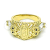 Anillo Multi Piedra 01.380.0029.09 Oro Laminado, Diseño de Guadalupe y Búho, con Blanca and Negro Zirconia Cubica, Pulido, Tono Dorado (Size 9)
