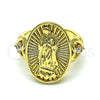 Anillo Multi Piedra 01.380.0030.07 Oro Laminado, Diseño de Guadalupe y Corazón, con Blanca Zirconia Cubica, Pulido, Tono Dorado (Size 7)