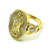 Anillo Multi Piedra 01.380.0030.09 Oro Laminado, Diseño de Guadalupe y Corazón, con Blanca Zirconia Cubica, Pulido, Tono Dorado (Size 9)