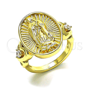 Anillo Multi Piedra 01.380.0030.09 Oro Laminado, Diseño de Guadalupe y Corazón, con Blanca Zirconia Cubica, Pulido, Tono Dorado (Size 9)