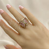 Anillo Multi Piedra 01.380.0031.08 Oro Laminado, Diseño de Mariposa, con Rosado and Blanca Zirconia Cubica, Pulido, Tono Dorado (Size 8)