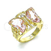 Anillo Multi Piedra 01.380.0031.09 Oro Laminado, Diseño de Mariposa, con Rosado and Blanca Zirconia Cubica, Pulido, Tono Dorado (Size 9)