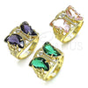 Anillo Multi Piedra 01.380.0031.1.08 Oro Laminado, Diseño de Mariposa, con Amatista and Blanca Zirconia Cubica, Pulido, Tono Dorado (Size 8)